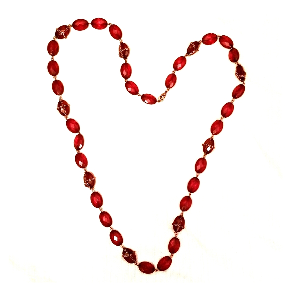 GARNET COLOR LARGE GEMS CHAIN NECKLACE
